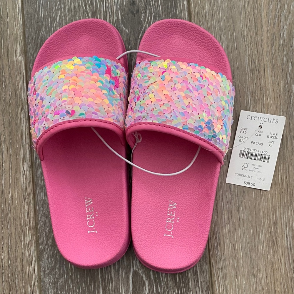 J. Crew Pink Sequin Slide Sandals